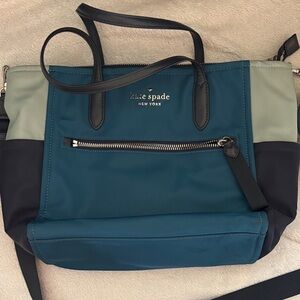 kate spade Teal and Black Colorblock Tote with Light Mint Accents